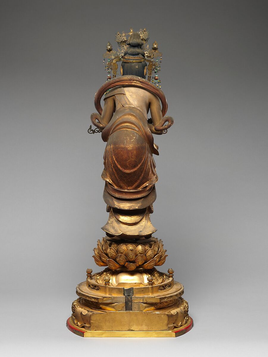 Bodhisattva Seishi, Wood with lacquer, gold leaf, and cut gold (kirikane) and metal, Japan