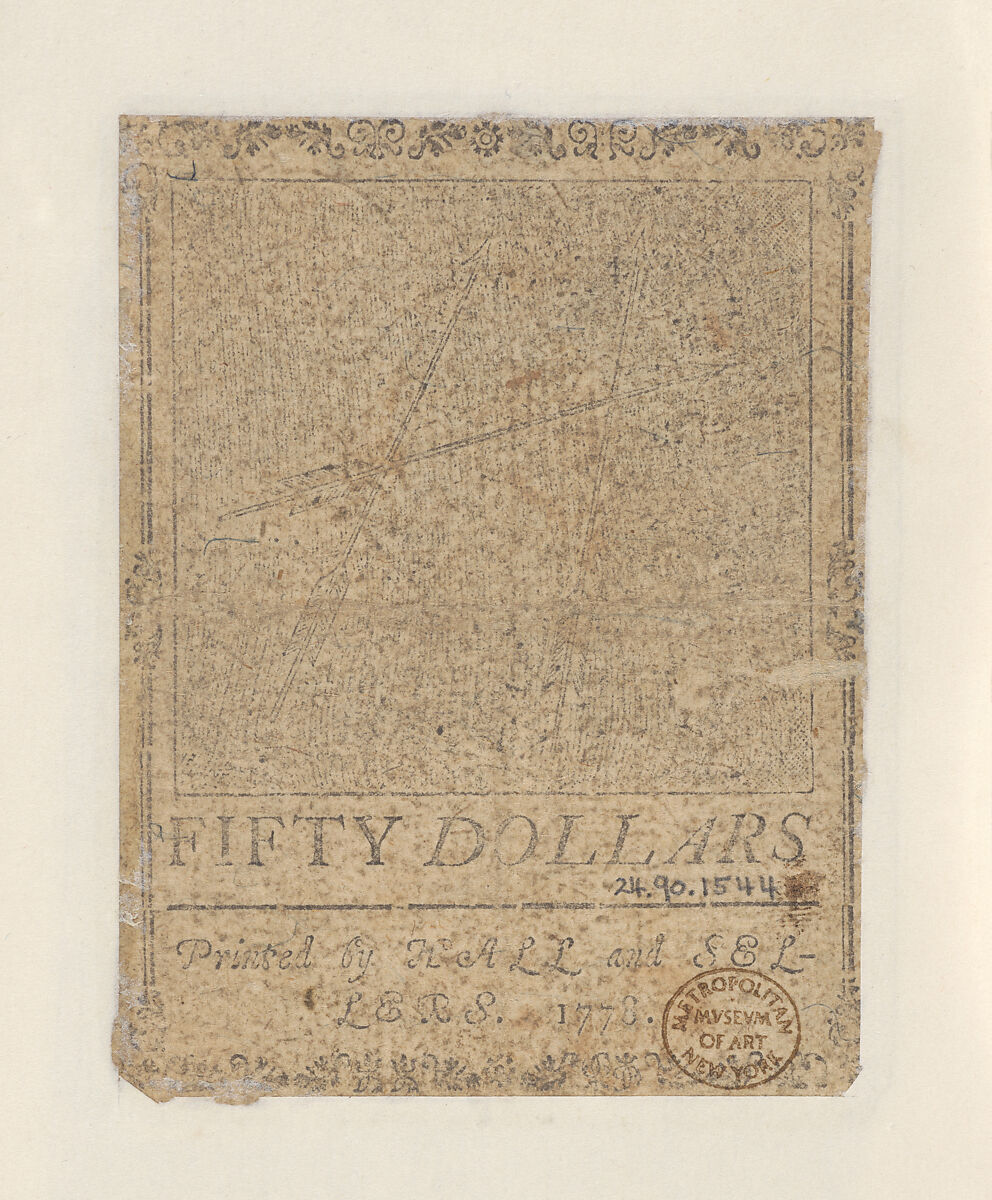 United States Continental Currency – Fifty Dollars, Hall and Sellers, Philadelphia, Pennsylvania, Engraving and letterpress