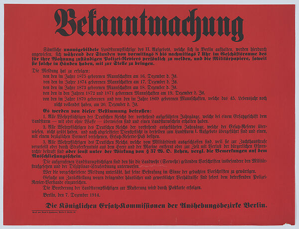 Bekanntmachung, Anonymous, Commercial lithograph 