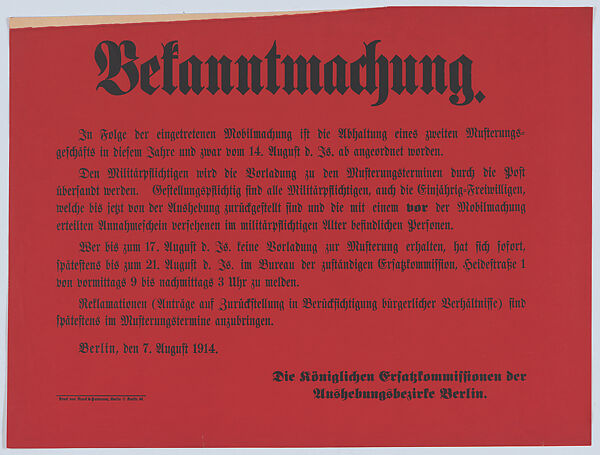 Bekanntmachung, Anonymous, Commercial lithograph 