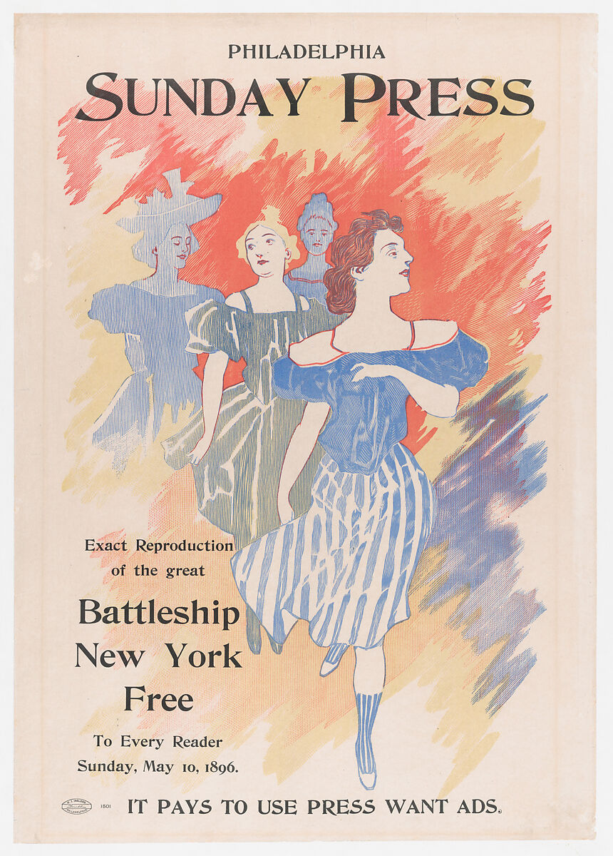 Advertisement for Philadelphia Sunday Press, May 10, 1896, George Reiter Brill (American, Pittsburgh, Pennsylvania 1867–1918 Florida), Lithograph 