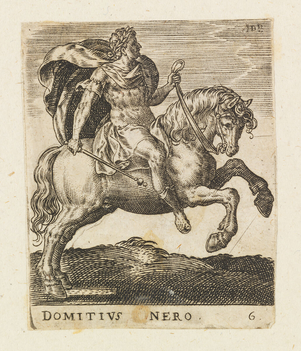 Domitius Nero, from "Twelve Caesars on Horseback", Abraham de Bruyn (Flemish, Antwerp 1540–1587 Cologne (?)), Engraving 