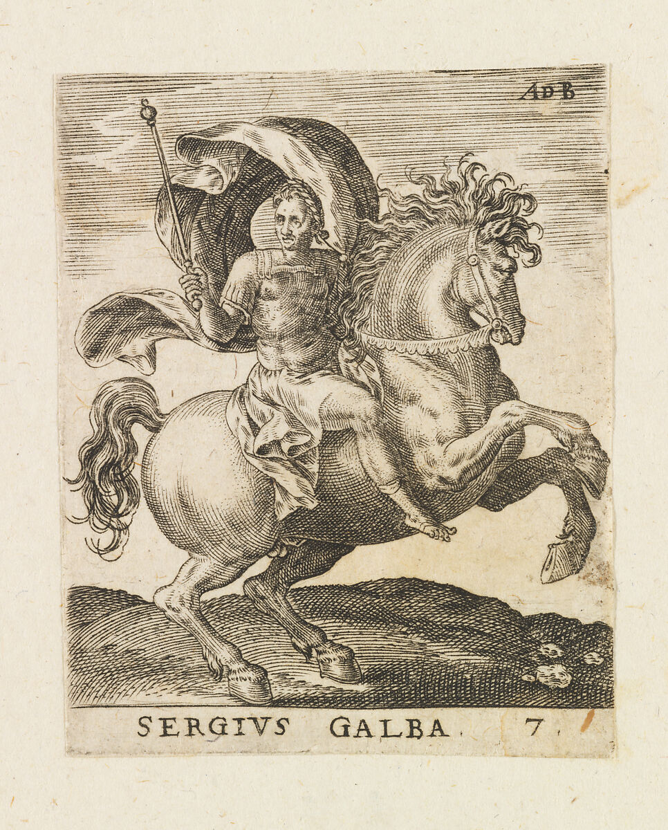 Sergius Galba, from "Twelve Caesars on Horseback", Abraham de Bruyn (Flemish, Antwerp 1540–1587 Cologne (?)), Engraving 
