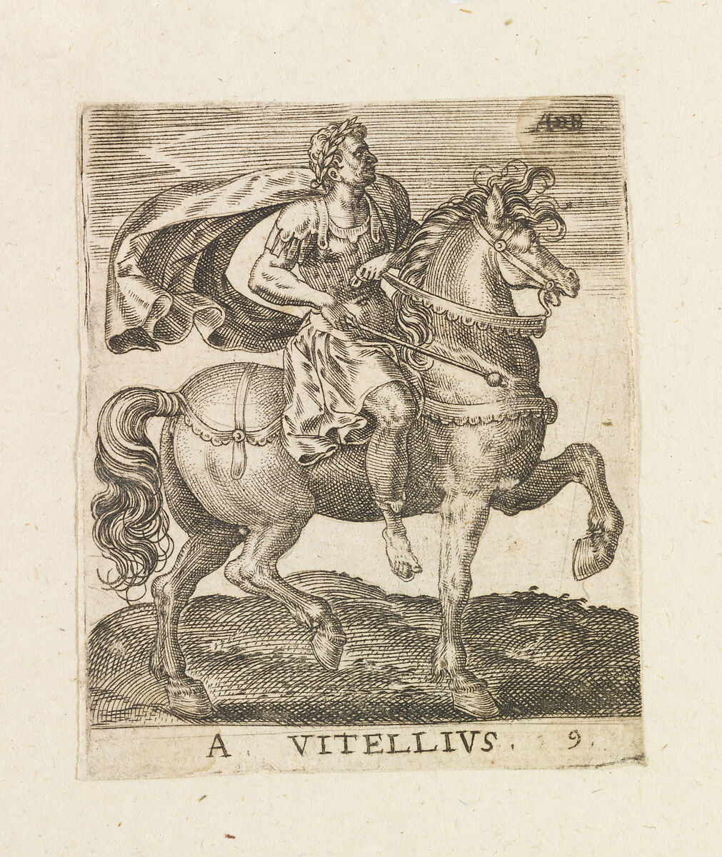 A Vitellius, from "Twelve Caesars on Horseback", Abraham de Bruyn (Flemish, Antwerp 1540–1587 Cologne (?)), Engraving 