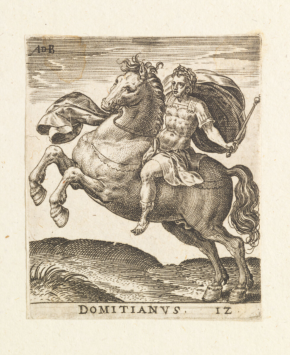 Domitianus, from "Twelve Caesars on Horseback", Abraham de Bruyn (Flemish, Antwerp 1540–1587 Cologne (?)), Engraving 