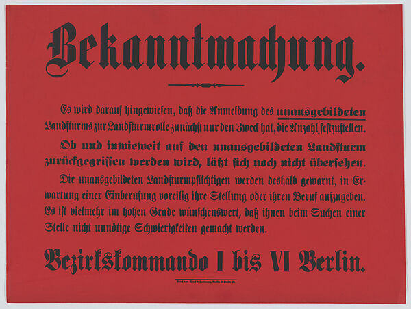 Bekanntmachung, Anonymous, Commercial lithograph 