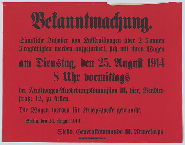 Bekanntmachung, Anonymous, Commercial lithograph 