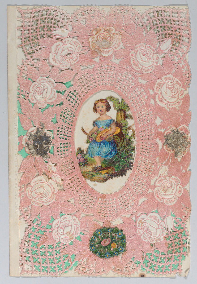 Valentine, Anonymous, Cameo-embossed,   open-work lace paper, colored paper,  chromolithographed die-cut scraps 