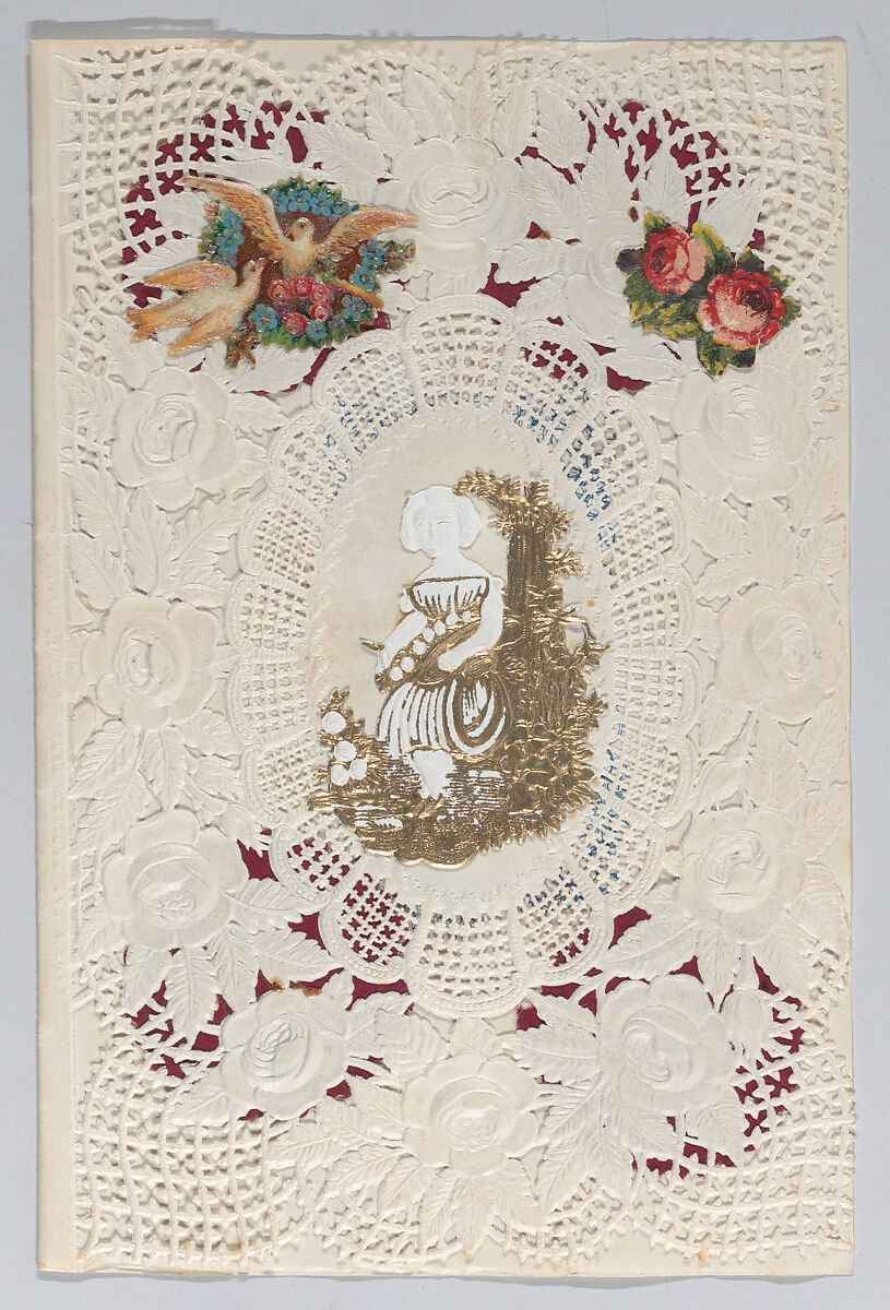 Valentine, Anonymous, Cameo-embossed,   open-work   lace paper, colored paper, chromolithography, die-cut scraps 