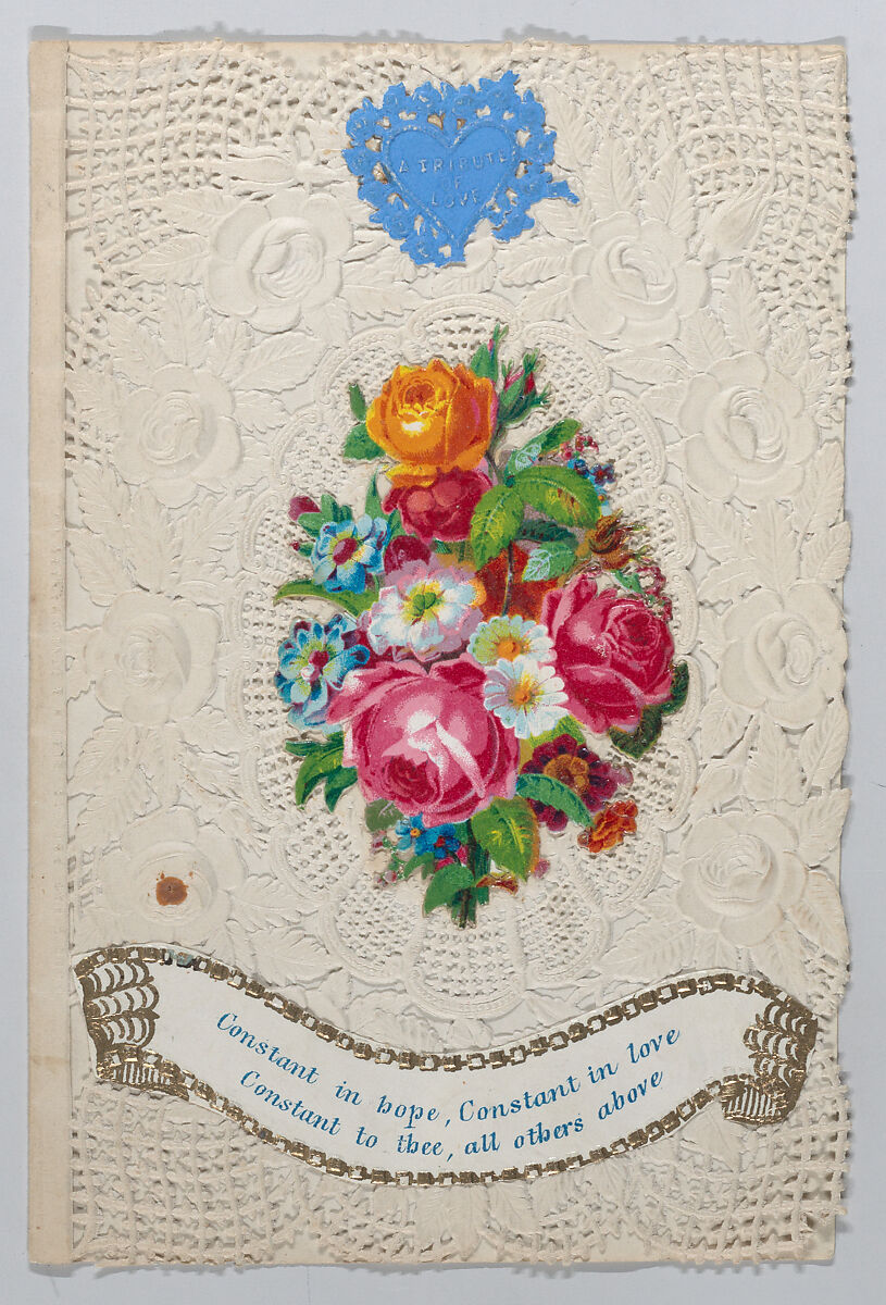 Valentine, Anonymous, Cameo-embossed,   open-work lace paper,  chromolithography, die-cut scraps 