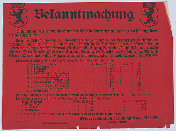 Bekanntmachung, Anonymous, Commercial lithograph 