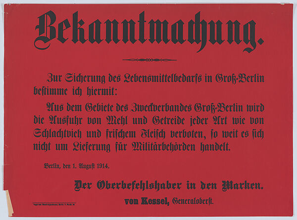 Bekanntmachung, Anonymous, Commercial lithograph 