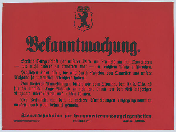 Bekanntmachung, Anonymous, Commercial lithograph 