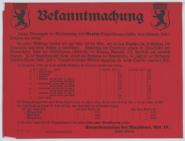 Bekanntmachung, Anonymous, Commercial lithograph 