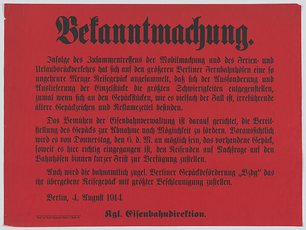 Bekanntmachung, Anonymous, Commercial lithograph 