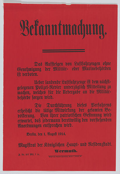 Bekanntmachung, Anonymous, Commercial lithograph 