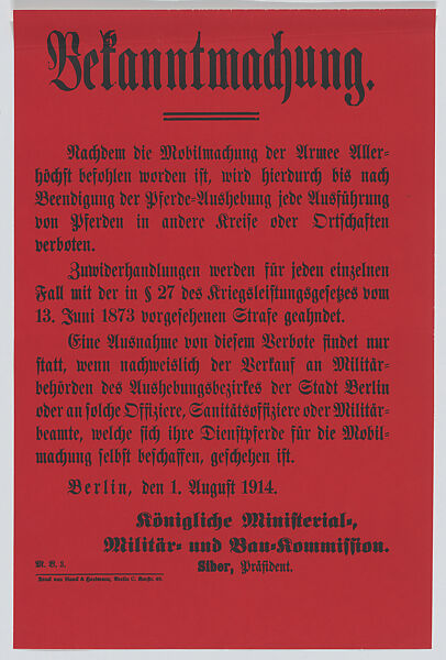 Bekanntmachung, Anonymous, Commercial lithograph 