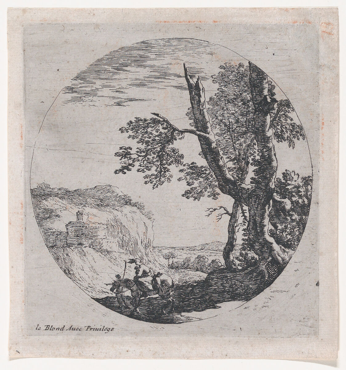 Landscape with the Flight into Egypt, Anonymous, French, 17th century, Etching 
