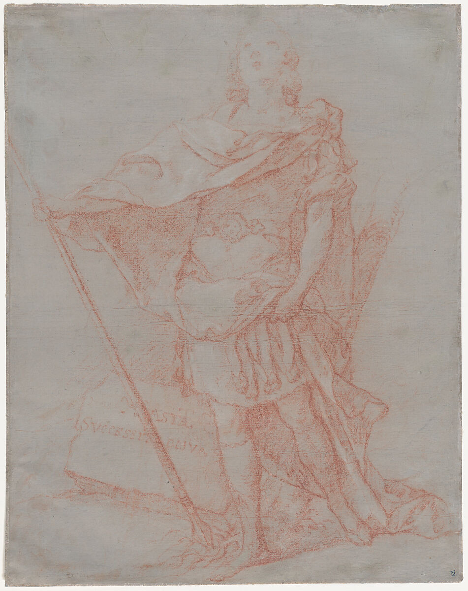 Louis XV as a Roman Emperor, Michel François Dandré-Bardon (French, Aix-en-Provence 1700–1783 Paris), Red and white chalk on gray prepared paper 