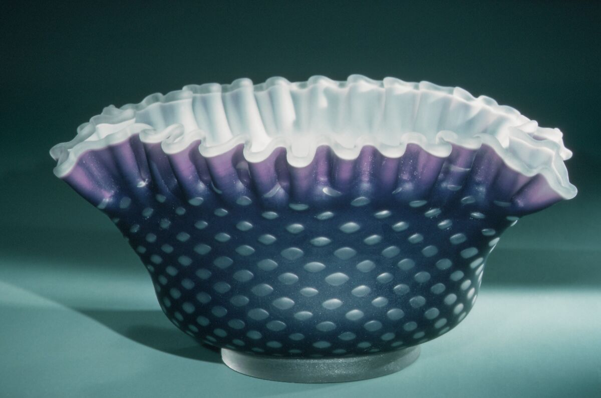Bowl, Blown satin purple glass, British, possibly 