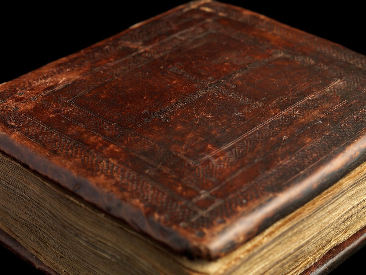 Arganonä Maryam (The Organ of Mary) prayer book, Attributed to Baselyos, also known as "The Ground Hornbill Master" (active late 17th century, Lasta region, Ethiopia), Parchment, pigment ink, wood, leather, fiber