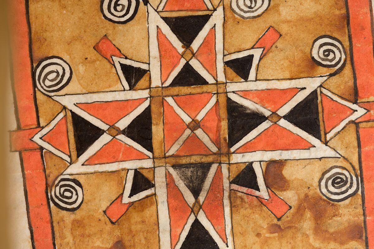 Arganonä Maryam (The Organ of Mary) prayer book, Attributed to Baselyos, also known as "The Ground Hornbill Master" (active late 17th century, Lasta region, Ethiopia), Parchment, pigment ink, wood, leather, fiber