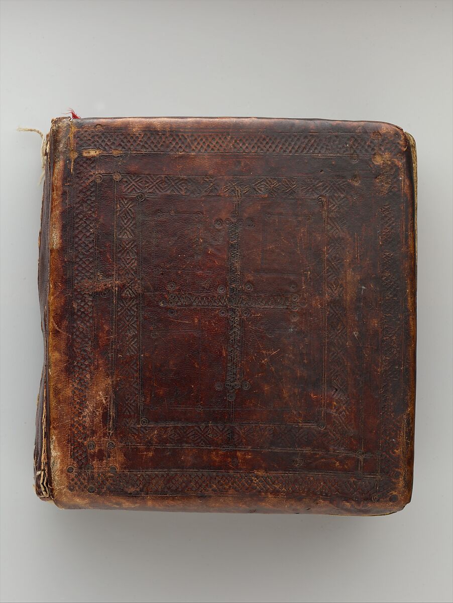 Arganonä Maryam (The Organ of Mary) prayer book, Attributed to Baselyos, also known as "The Ground Hornbill Master" (active late 17th century, Lasta region, Ethiopia), Parchment, pigment ink, wood, leather, fiber