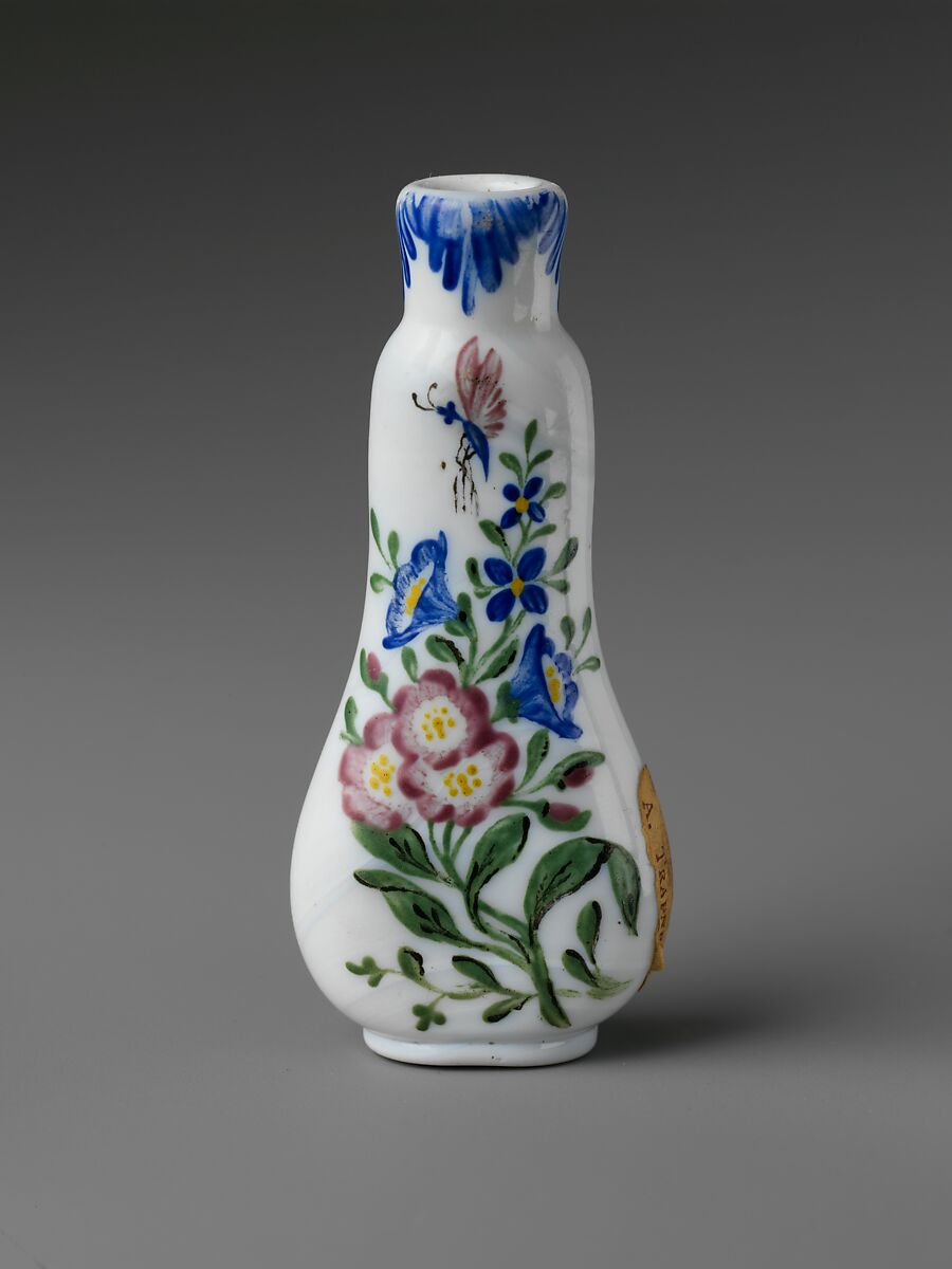 Scent Bottle, Opaque glass with enamel decoration, British 