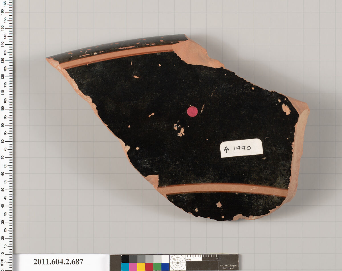 Terracotta fragment of a calyx-krater (bowl for mixing wine and water), Terracotta, Greek, Attic