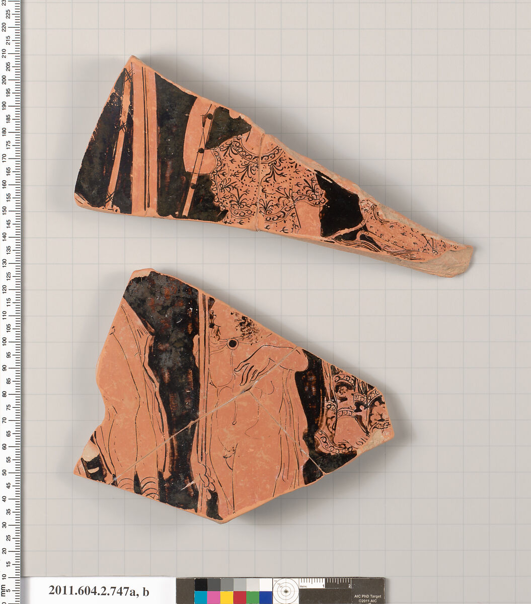 Terracotta fragment of a calyx-krater (bowl for mixing wine and water), Terracotta, Greek, Attic 