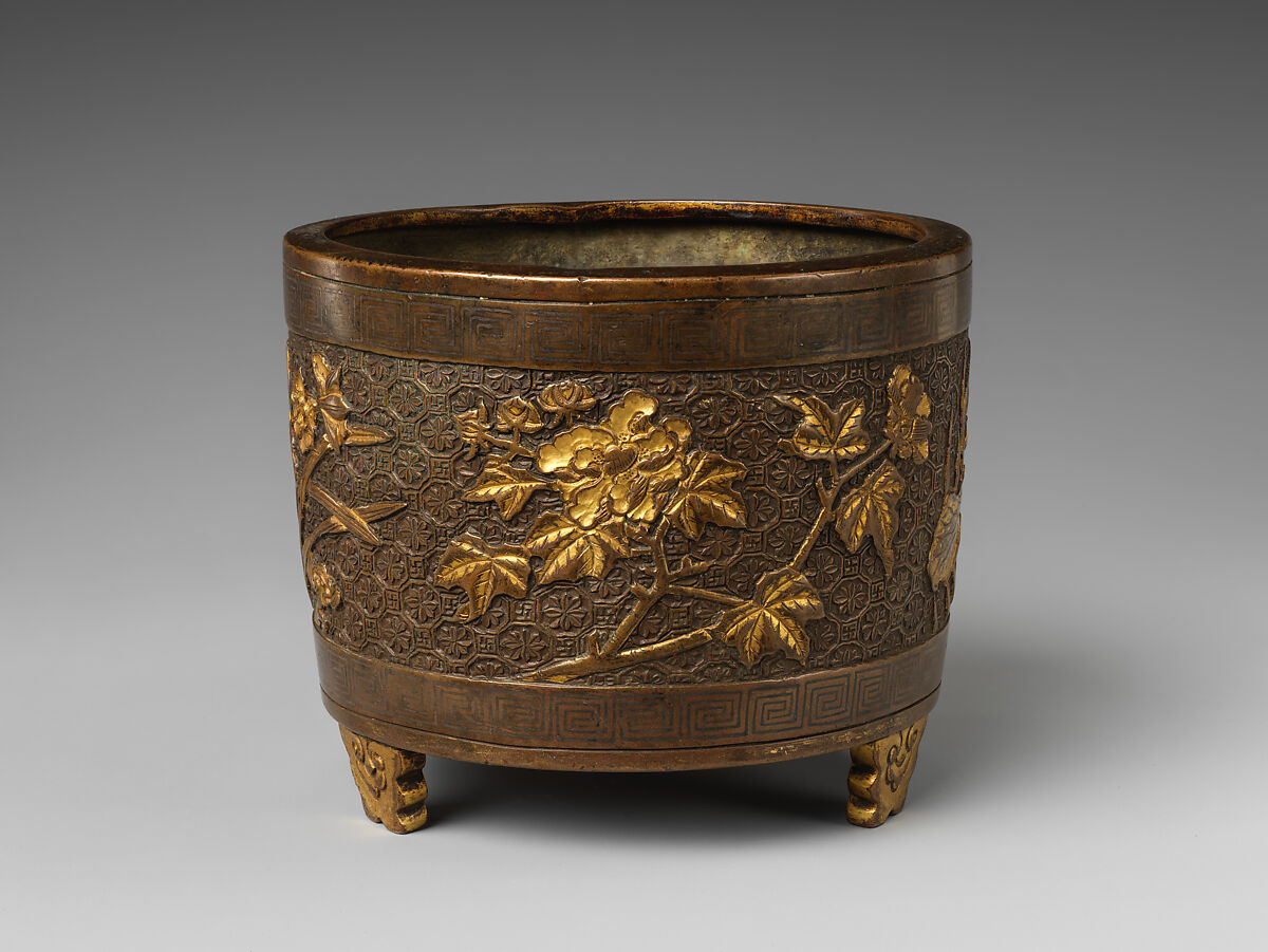 Incense Burner with Peonies, Gilt bronze, China 