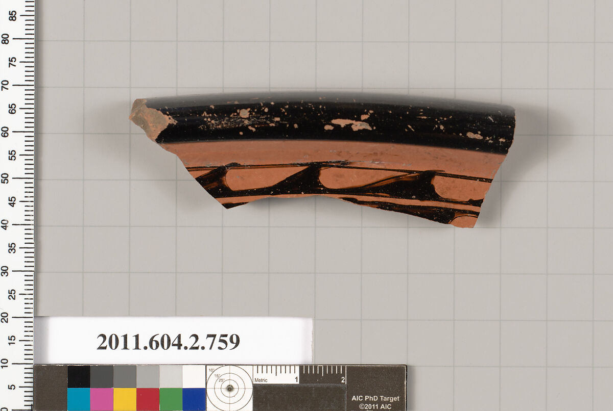 Terracotta fragment of a calyx-krater (bowl for mixing wine and water), Terracotta, Greek, Attic 