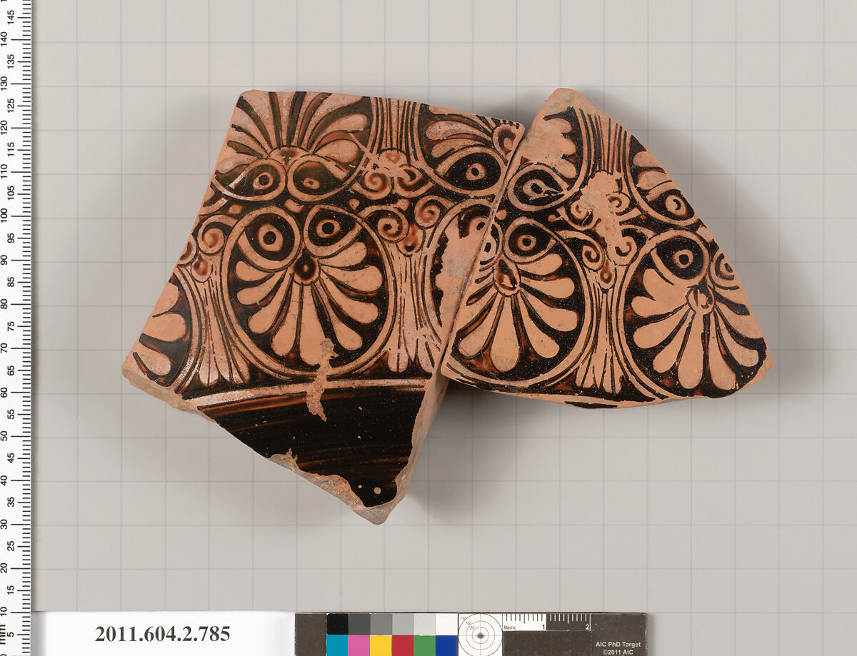 Terracotta fragment of a calyx-krater (bowl for mixing wine and water), Terracotta, Greek, Attic