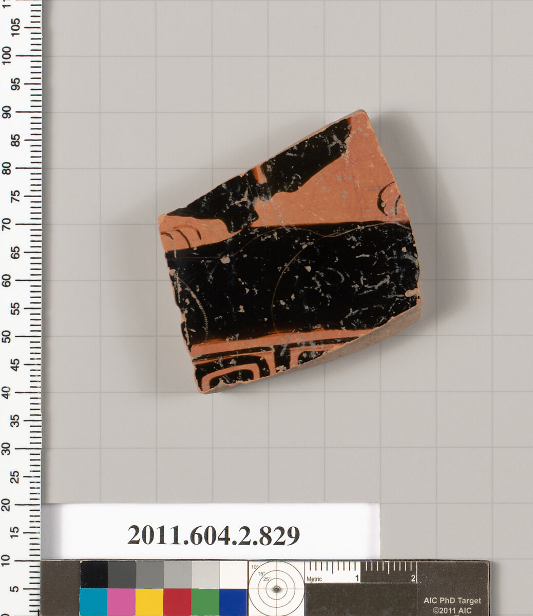Terracotta fragment of a bell-krater (bowl for mixing wine and water), Terracotta, Greek, Attic 