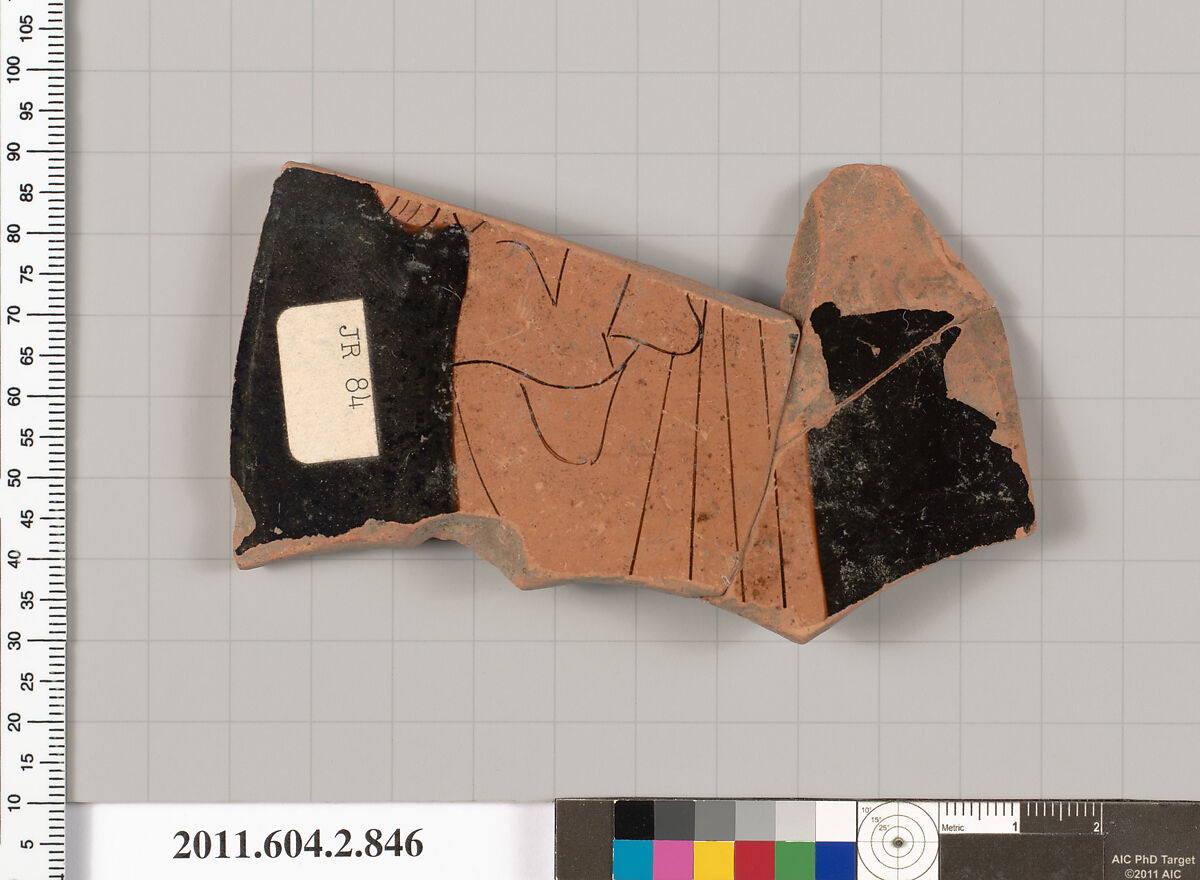 Terracotta fragment of a bell-krater (bowl for mixing wine and water), Terracotta, Greek, Attic 