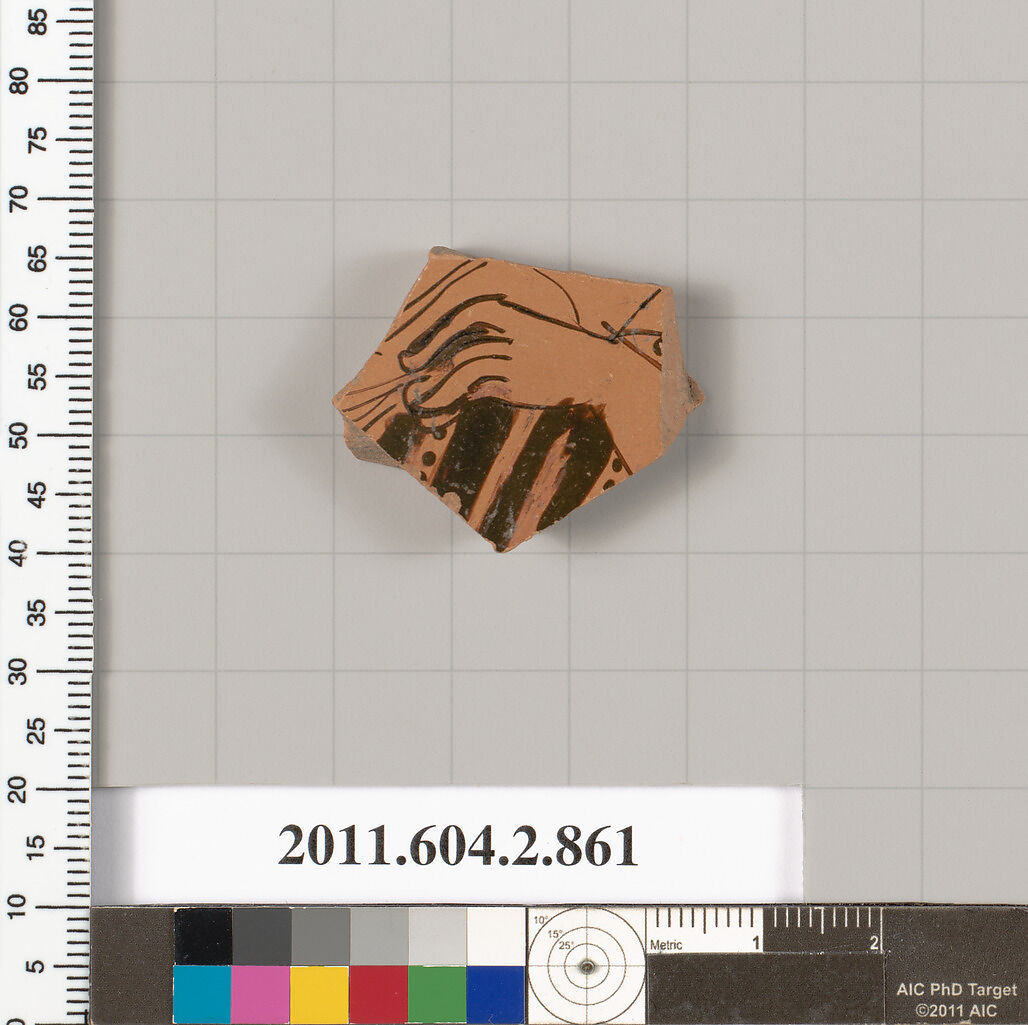 Terracotta fragment of a bell-krater (bowl for mixing wine and water), Terracotta, Greek, Attic 