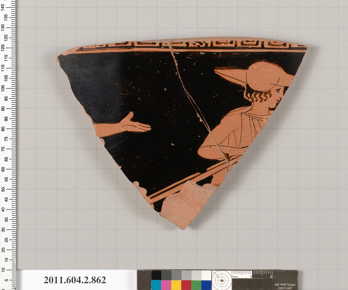 Terracotta fragment of a bell-krater (bowl for mixing wine and water), Terracotta, Greek, Attic 