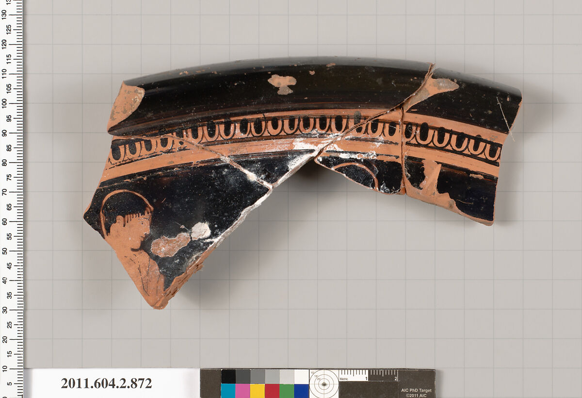Terracotta fragment of a bell-krater (bowl for mixing wine and water), Terracotta, Greek, Attic 