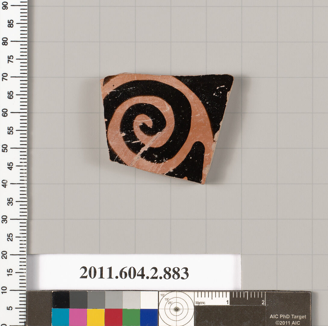 Terracotta fragment of a bell-krater (bowl for mixing wine and water), Terracotta, Greek, Attic 