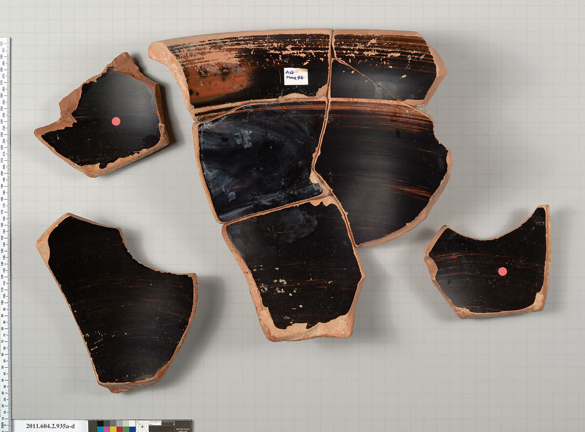 Terracotta fragments of a bell-krater (bowl for mixing wine and water), Terracotta, Greek, Attic