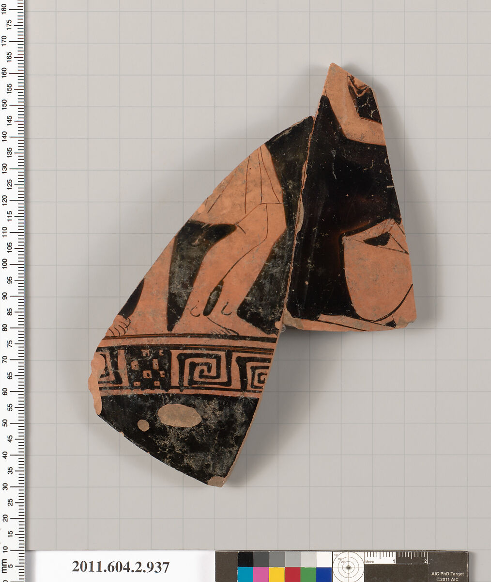 Terracotta fragment of a bell-krater (bowl for mixing wine and water), Terracotta, Greek, Attic 