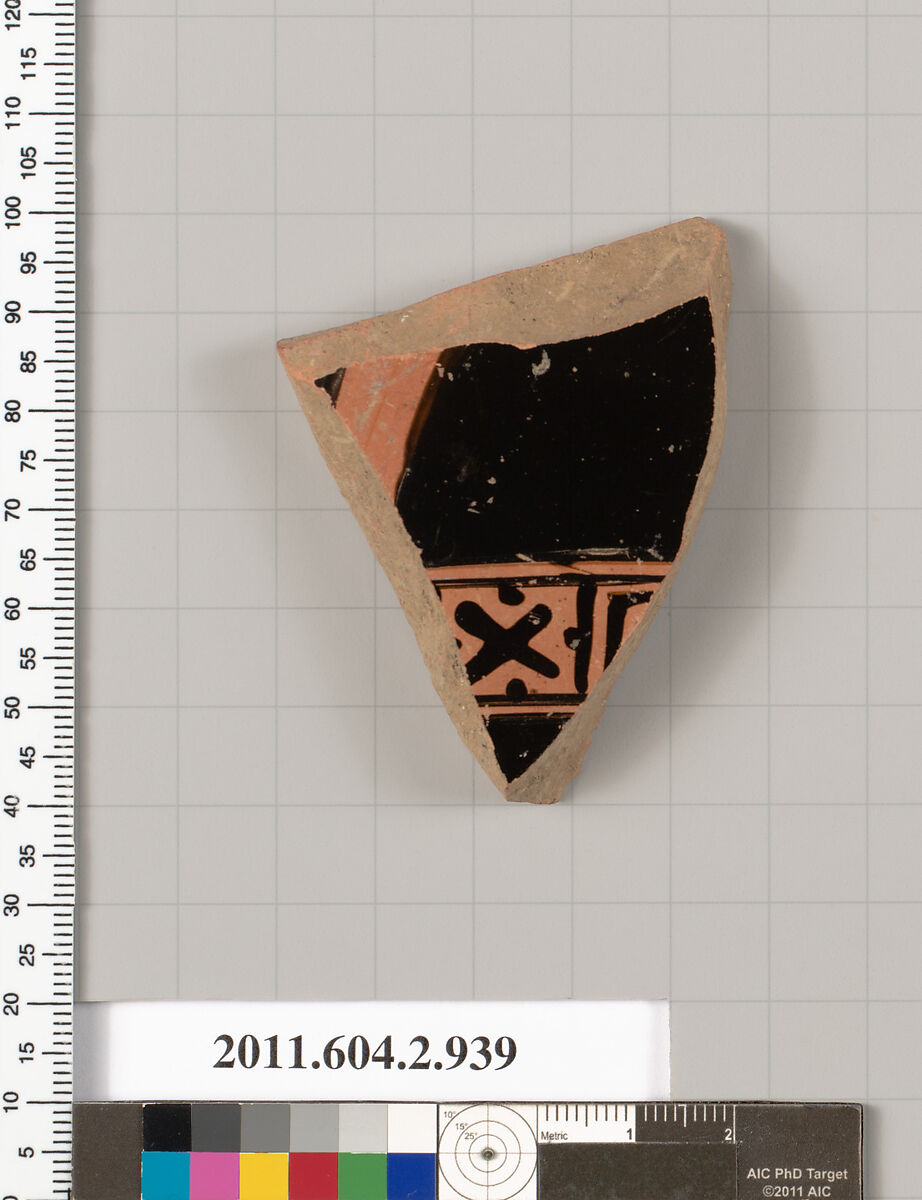 Terracotta fragment of a bell-krater (bowl for mixing wine and water), Terracotta, Greek, Attic 