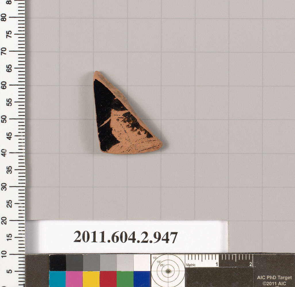 Terracotta fragment of an oinochoe (jug), Terracotta, Greek, Attic 