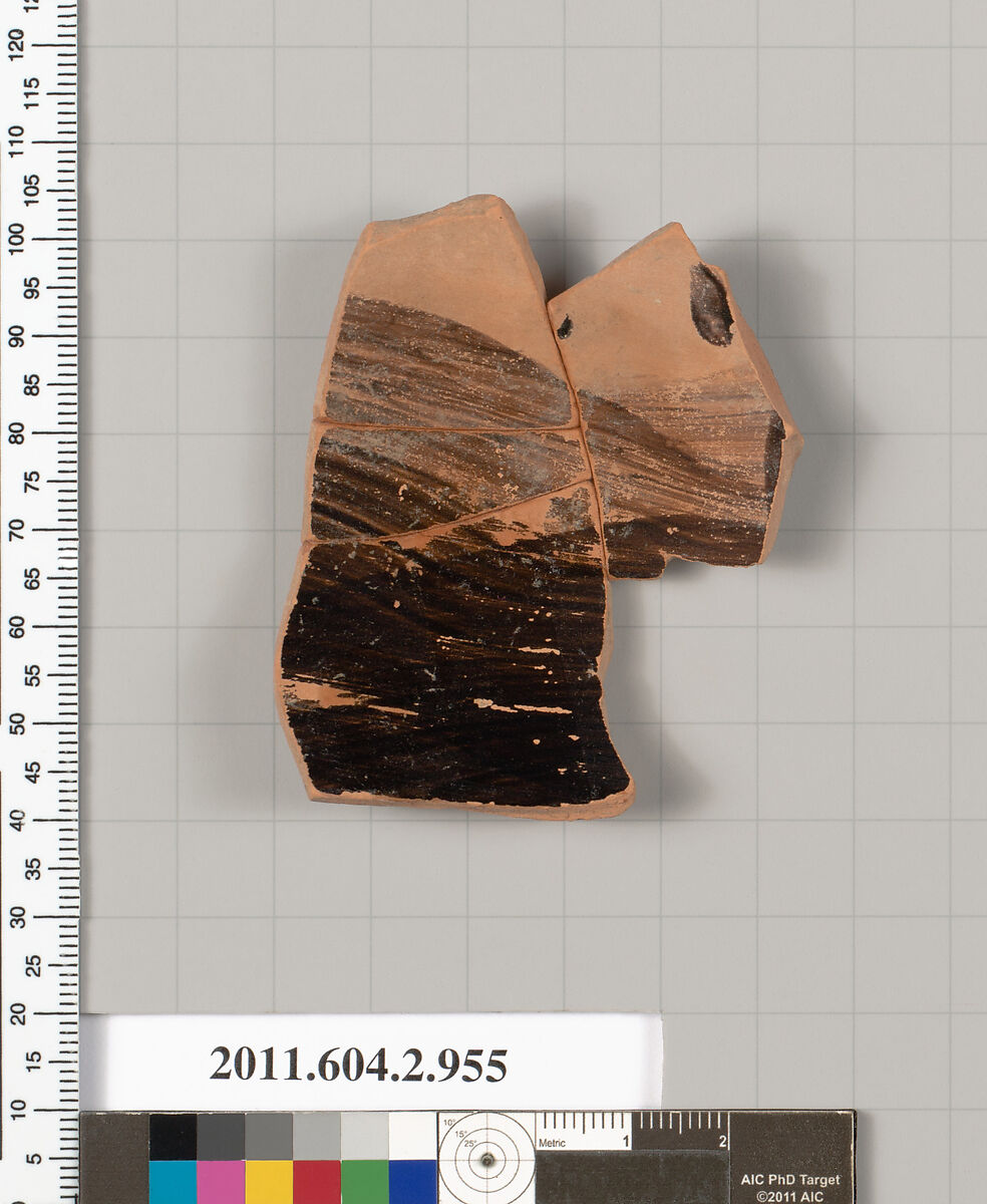 Terracotta fragment of an oinochoe (jug), Terracotta, Greek, Attic
