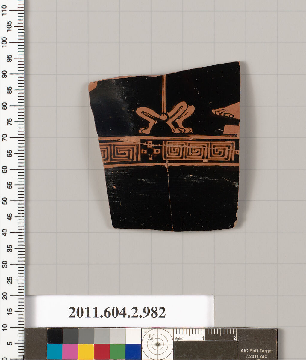 Terracotta fragment of an oinochoe: chous (jug), Terracotta, Greek, Attic 