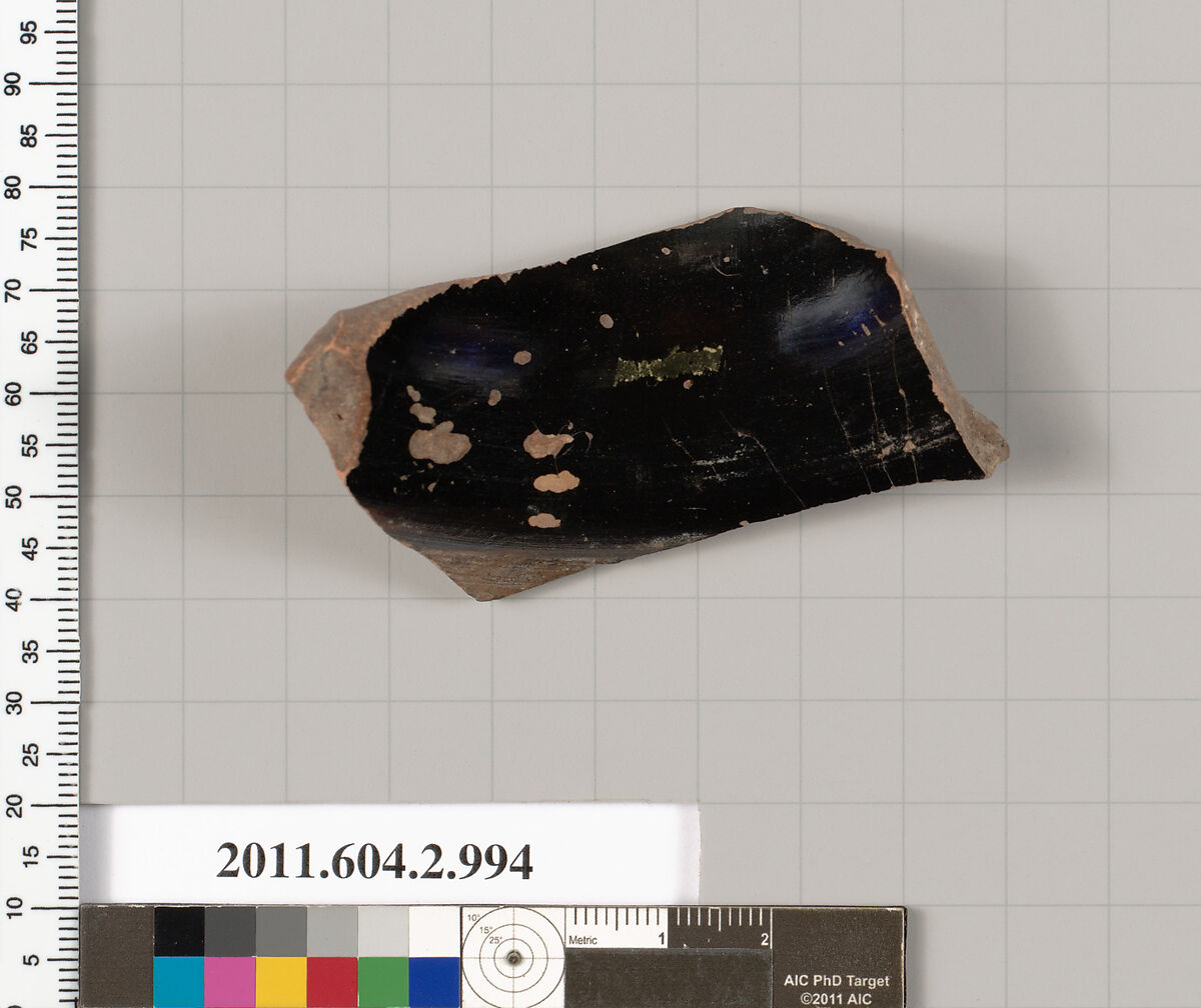 Terracotta fragment of an oinochoe: chous (jug), Terracotta, Greek, Attic