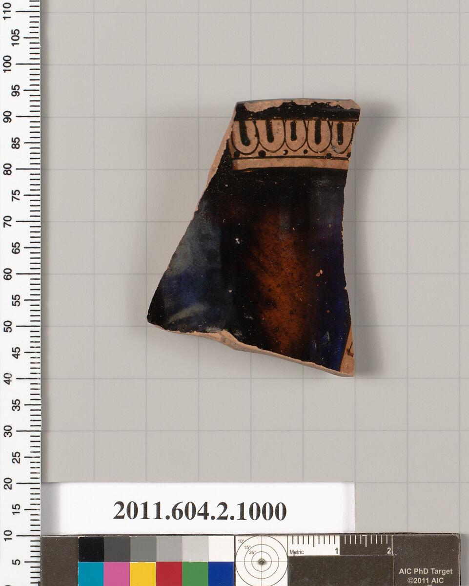 Terracotta fragment of an oinochoe: olpe (jug), Terracotta, Greek, Attic 