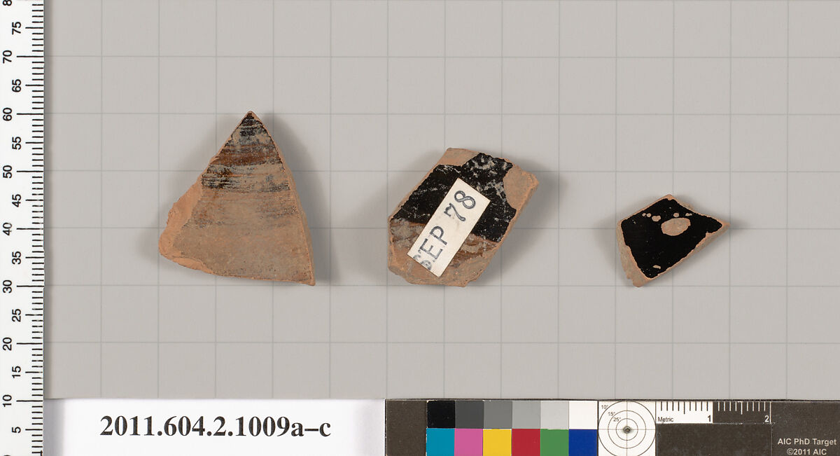 Terracotta fragments of oinochoai (jugs), Terracotta, Greek, Attic