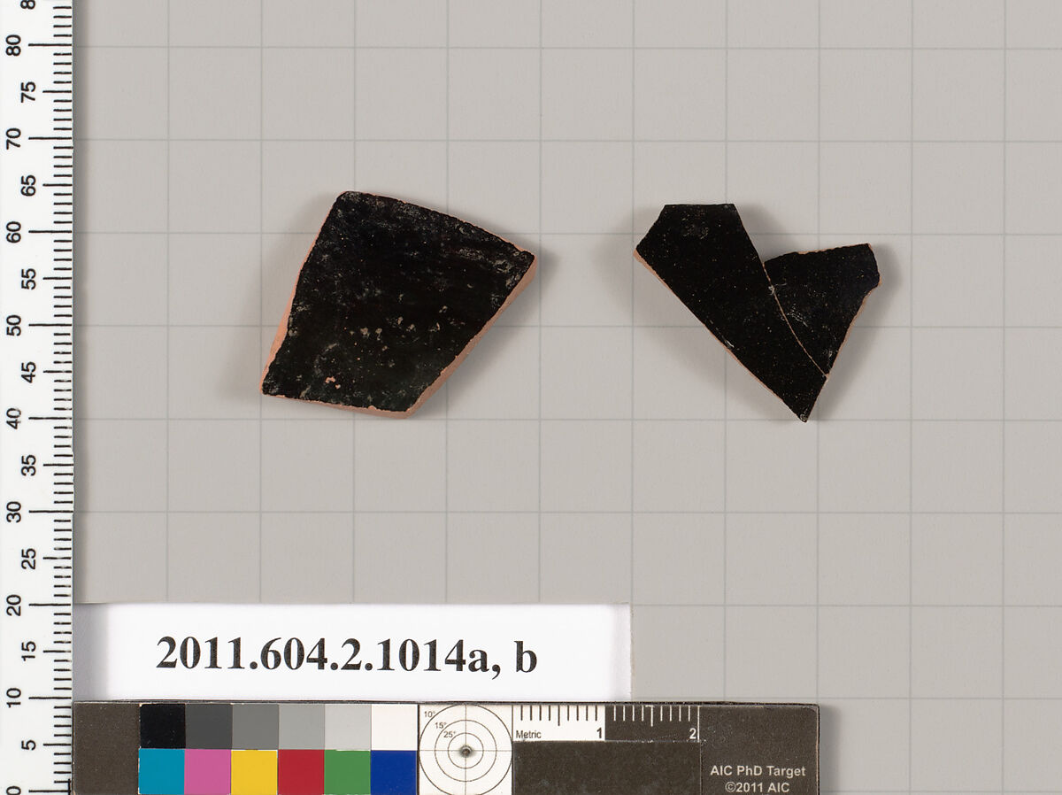 Terracotta fragments of oinochoai (jugs), Terracotta, Greek, Attic 