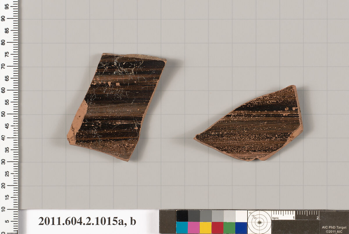 Terracotta fragments of oinochoai (jugs), Terracotta, Greek, Attic